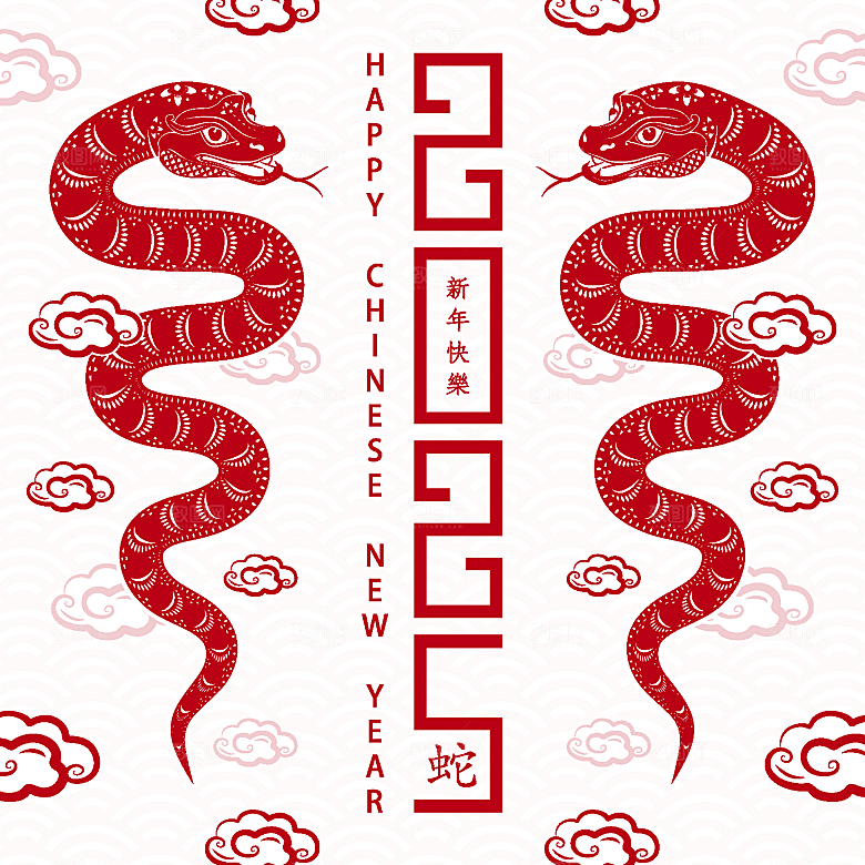 蛇年2025年新年春节红色中式蛇纹元素图