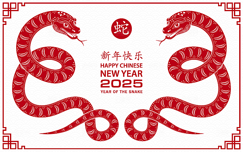蛇年2025年新年春节红色中式蛇纹元素图