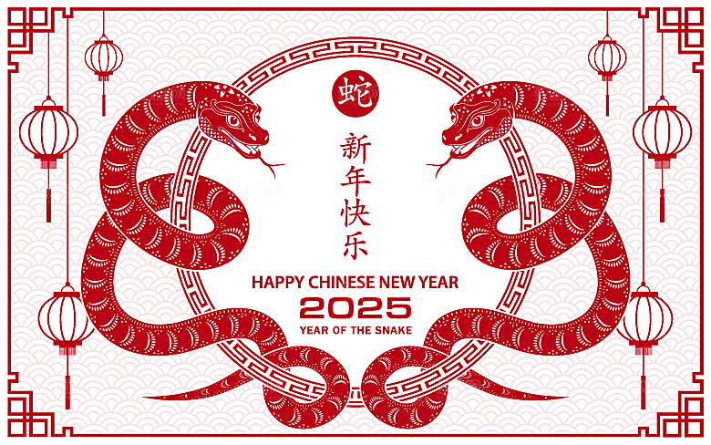 蛇年2025年新年春节红色中式蛇纹元素图