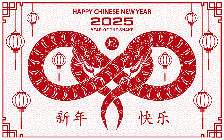 蛇年2025年新年春节红色中式蛇纹元素图