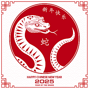 蛇年2025年新年春节红色中式蛇纹元素图