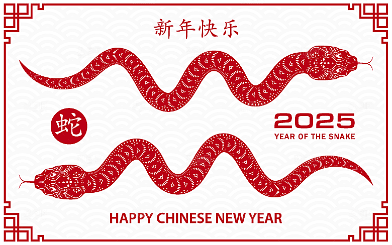蛇年2025年新年春节红色中式蛇纹元素图