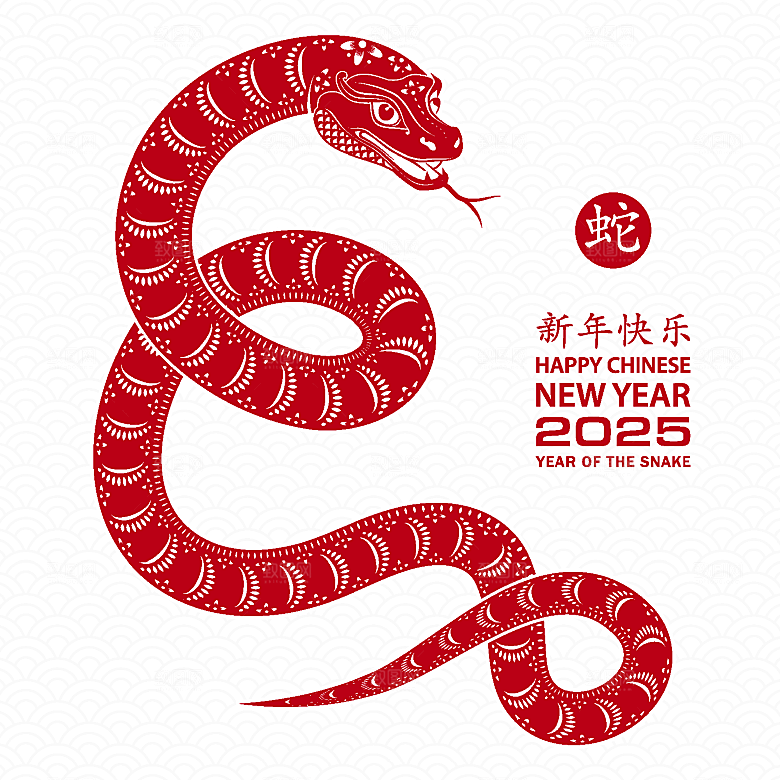 蛇年2025年新年春节红色中式蛇纹元素图