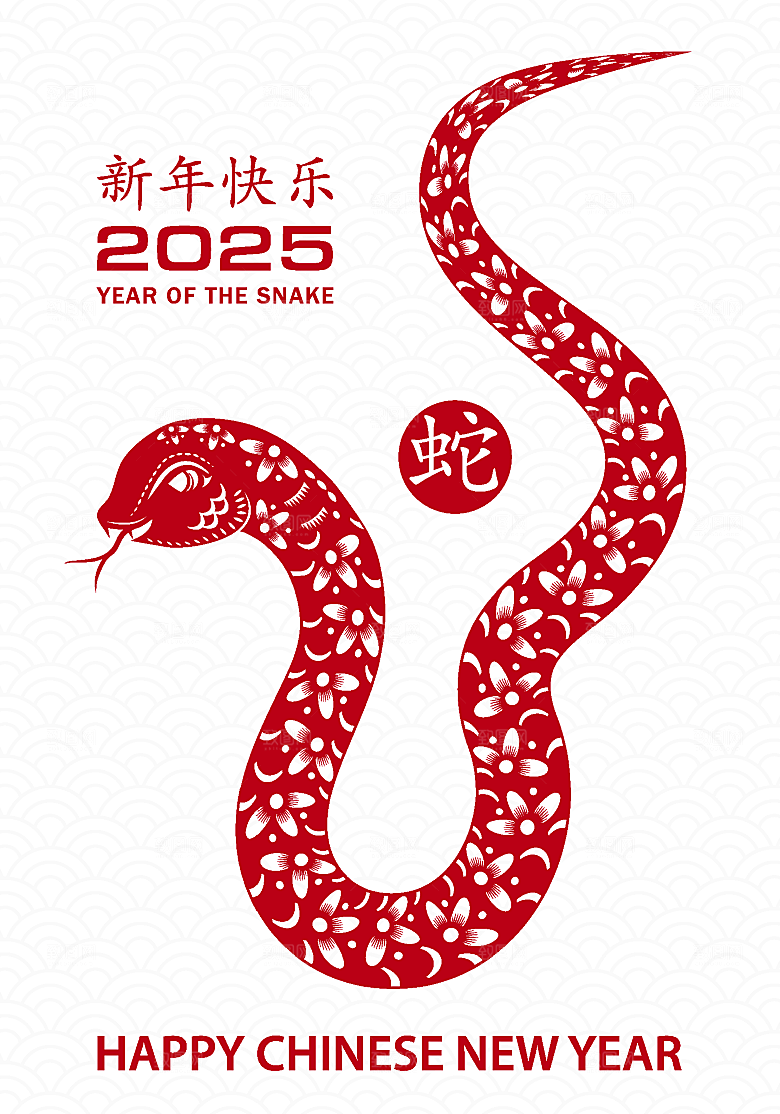 蛇年2025年新年春节红色中式蛇纹元素图