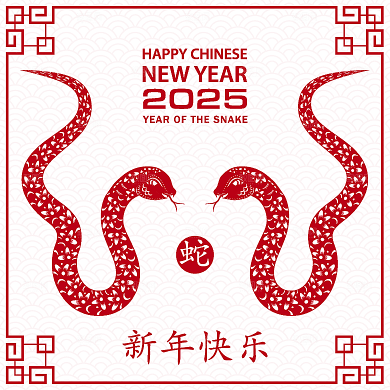 蛇年2025年新年春节红色中式蛇纹元素图