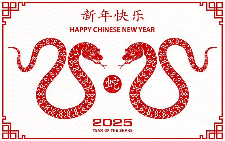 蛇年2025年新年春节红色中式蛇纹元素图