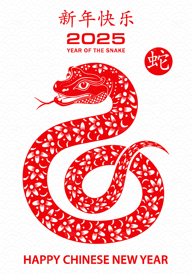 蛇年2025年新年春节红色中式蛇纹元素图