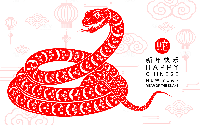 蛇年2025年新年春节红色中式蛇纹元素图