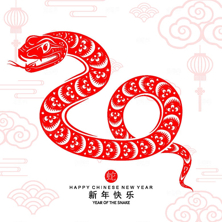 蛇年2025年新年春节红色中式蛇纹元素图