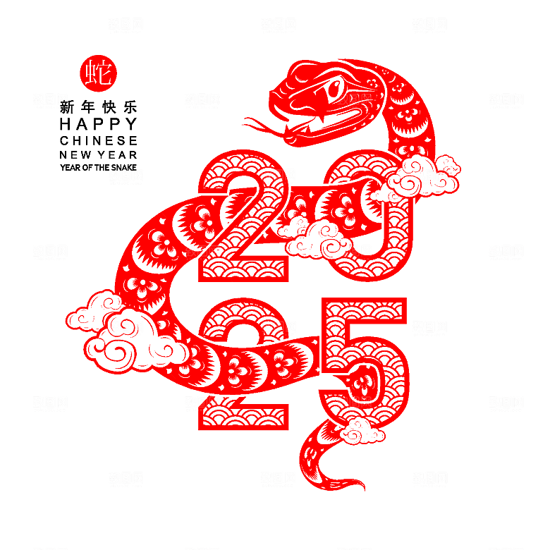 蛇年2025年新年春节红色中式蛇纹元素图