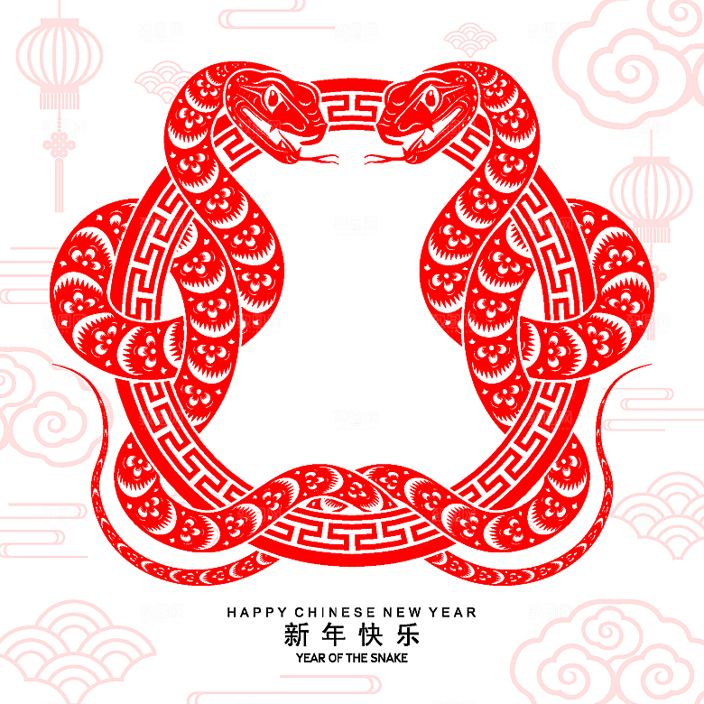 蛇年2025年新年春节红色中式蛇纹元素图