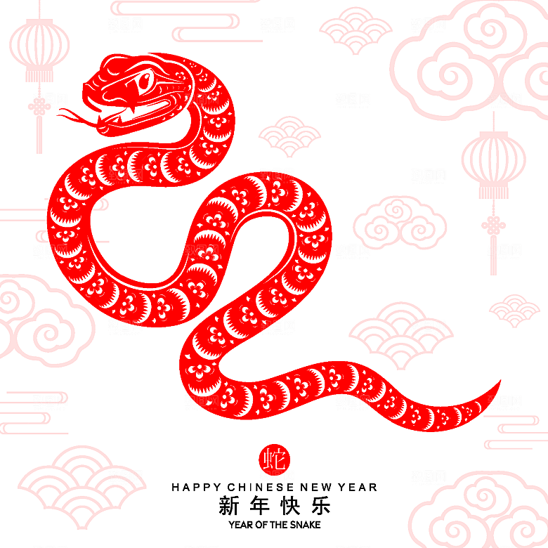 蛇年2025年新年春节红色中式蛇纹元素图