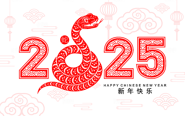 蛇年2025年新年春节红色中式蛇纹元素图