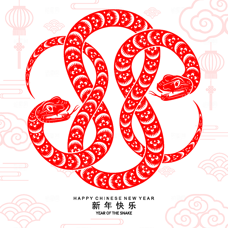 蛇年2025年新年春节红色中式蛇纹元素图