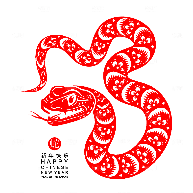 蛇年2025年新年春节红色中式蛇纹元素图