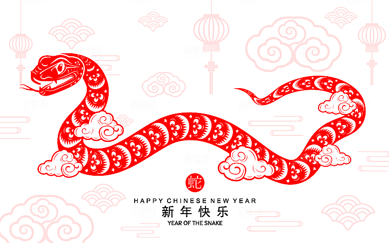 蛇年2025年新年春节红色中式蛇纹元素图