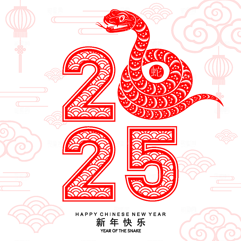 蛇年2025年新年春节红色中式蛇纹元素图