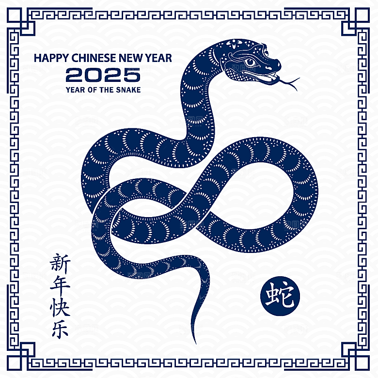 蛇年2025年新年春节中式蛇纹元素图