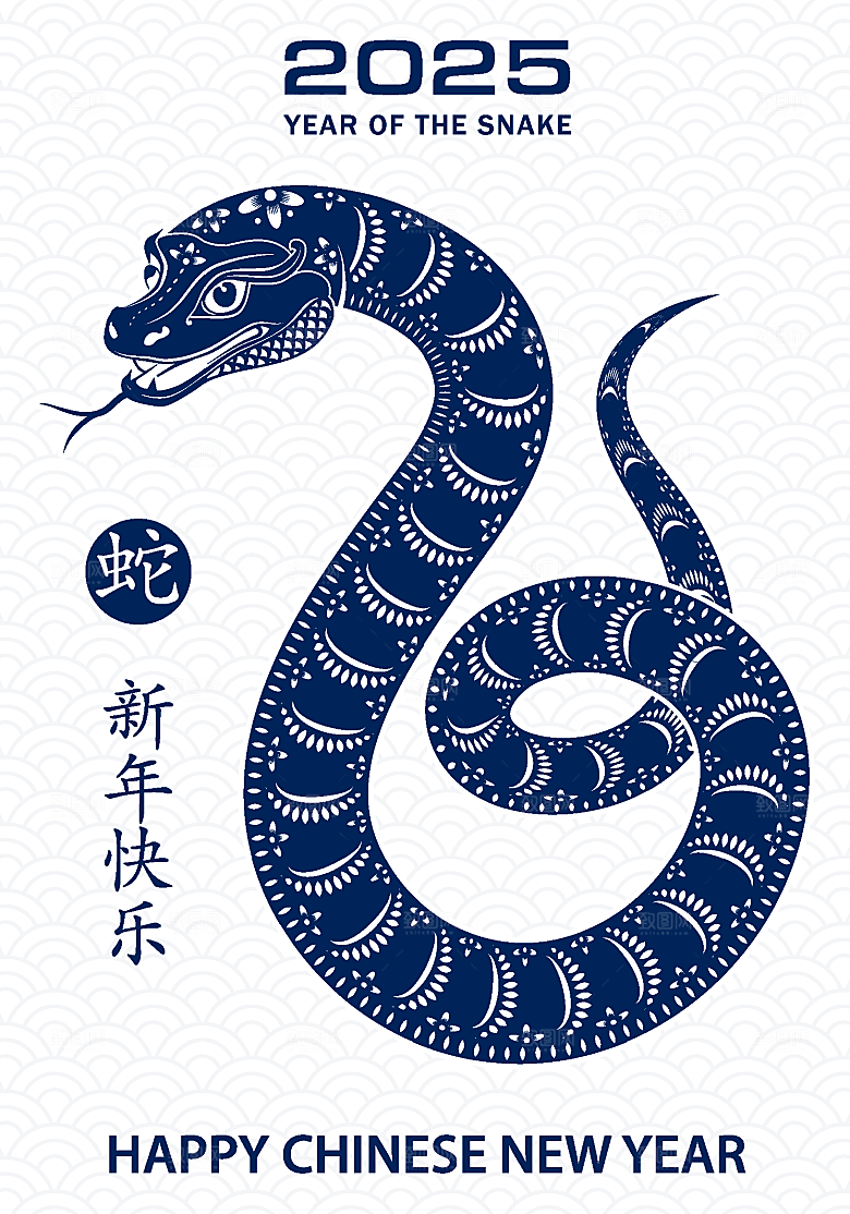 蛇年2025年新年春节中式蛇纹元素图