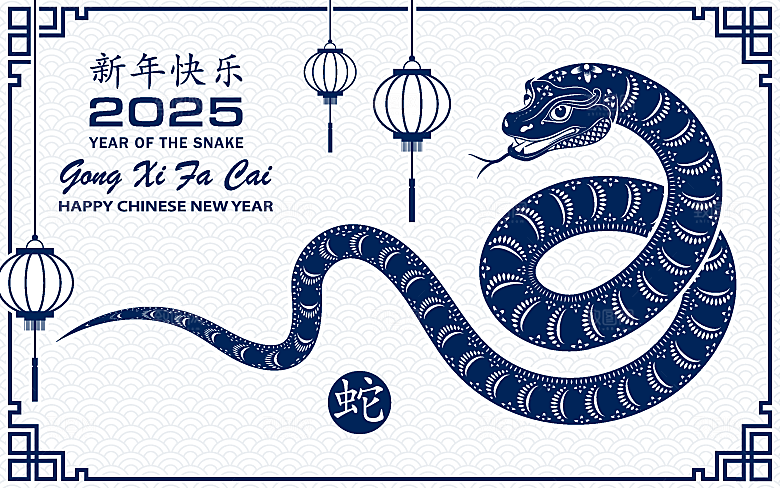 蛇年2025年新年春节中式蛇纹元素图