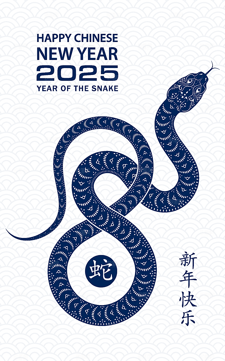 蛇年2025年新年春节中式蛇纹元素图