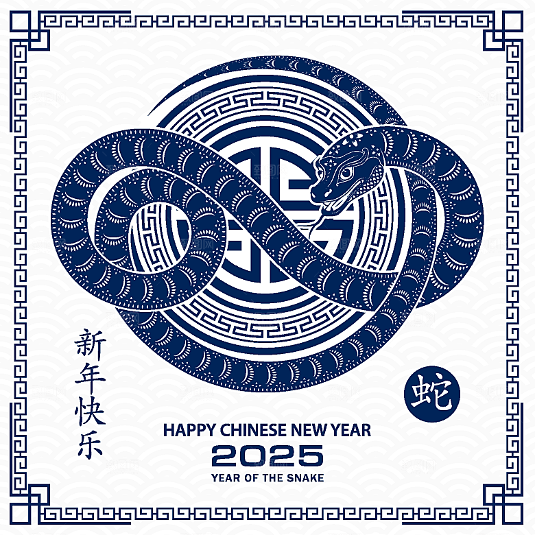 蛇年2025年新年春节中式蛇纹元素图
