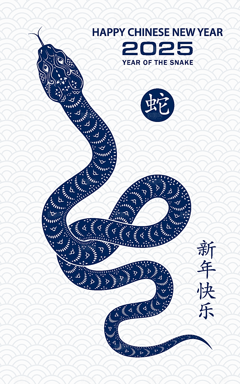 蛇年2025年新年春节中式蛇纹元素图
