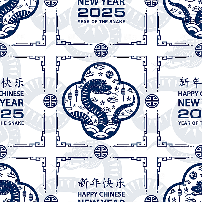 蛇年2025年新年春节中式蛇纹元素图