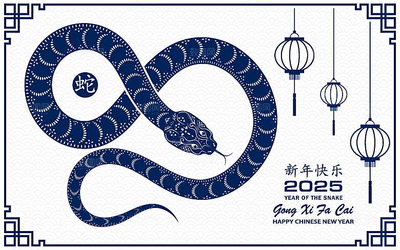 蛇年2025年新年春节中式蛇纹元素图
