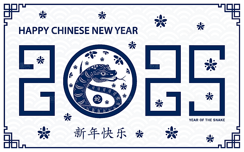 蛇年2025年新年春节中式蛇纹元素图