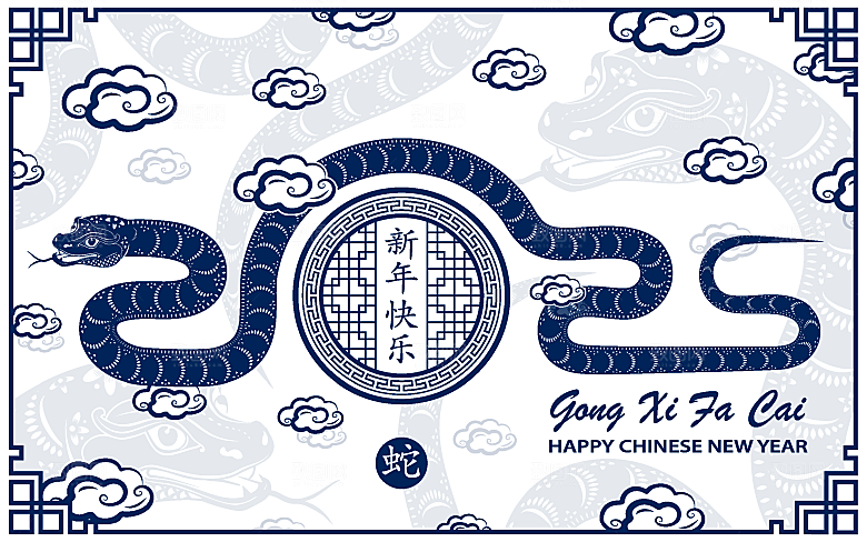 蛇年2025年新年春节中式蛇纹元素图