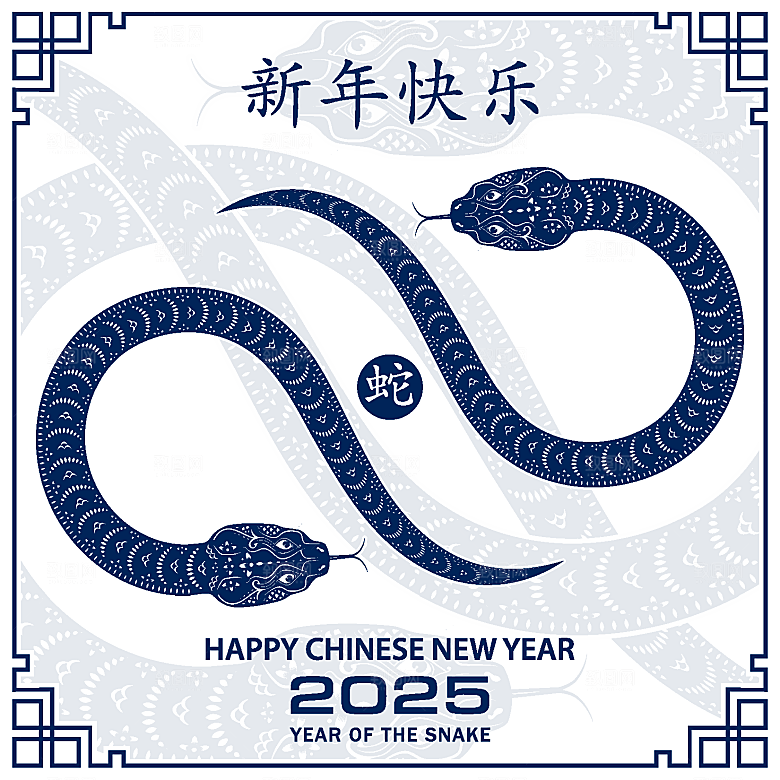 蛇年2025年新年春节中式蛇纹元素图