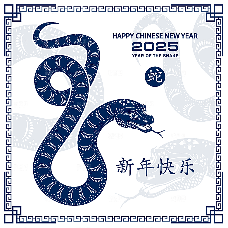 蛇年2025年新年春节中式蛇纹元素图