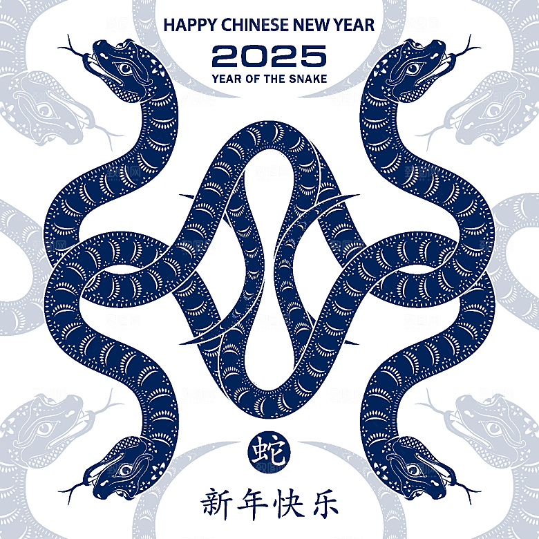 蛇年2025年新年春节中式蛇纹元素图