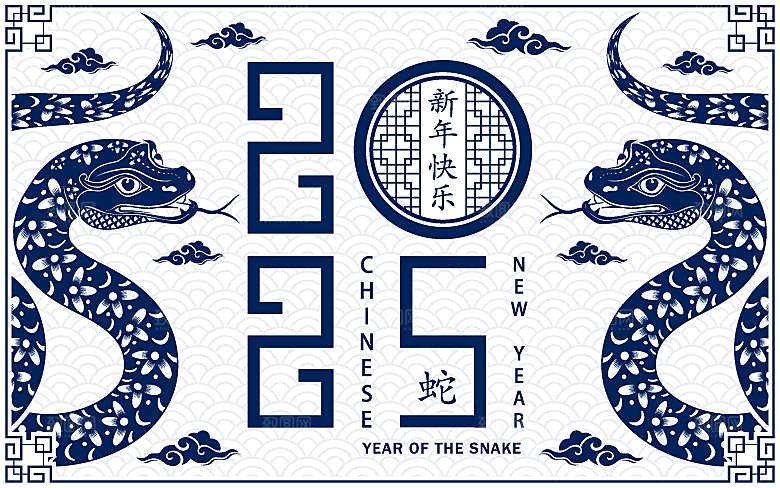 蛇年2025年新年春节中式蛇纹元素图