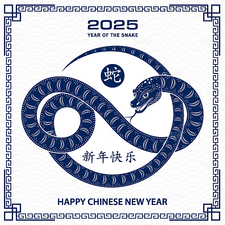 蛇年2025年新年春节中式蛇纹元素图