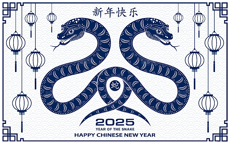 蛇年2025年新年春节中式蛇纹元素图