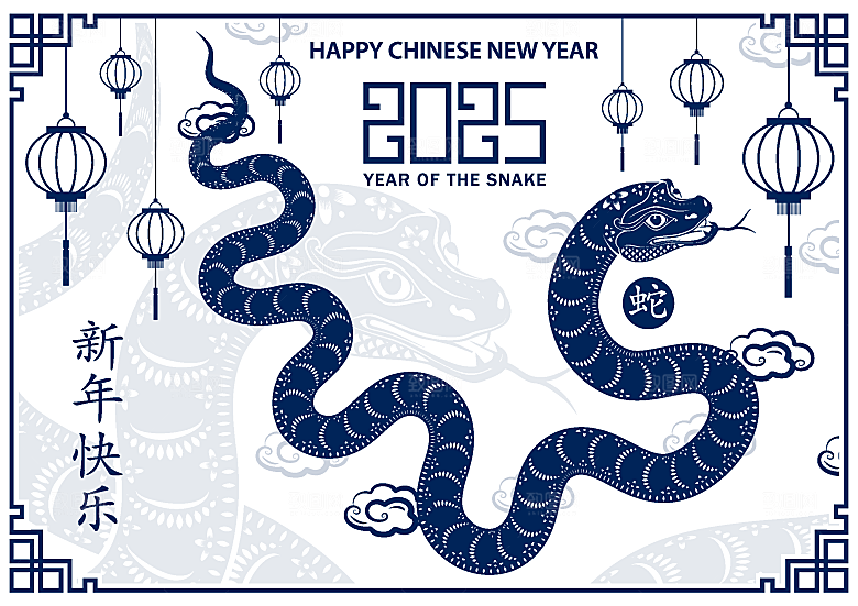 蛇年2025年新年春节中式蛇纹元素图