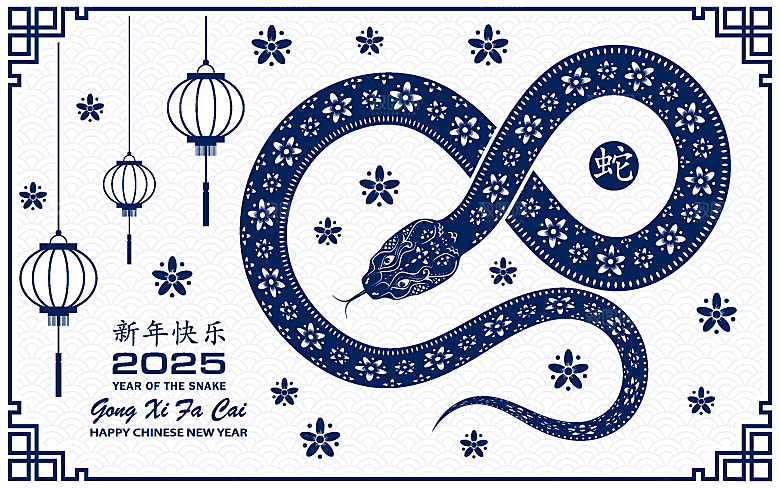 蛇年2025年新年春节中式蛇纹元素图