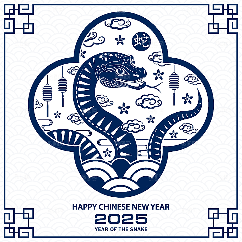 蛇年2025年新年春节中式蛇纹元素图