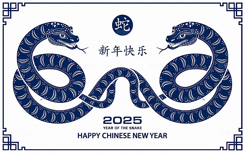 蛇年2025年新年春节中式蛇纹元素图
