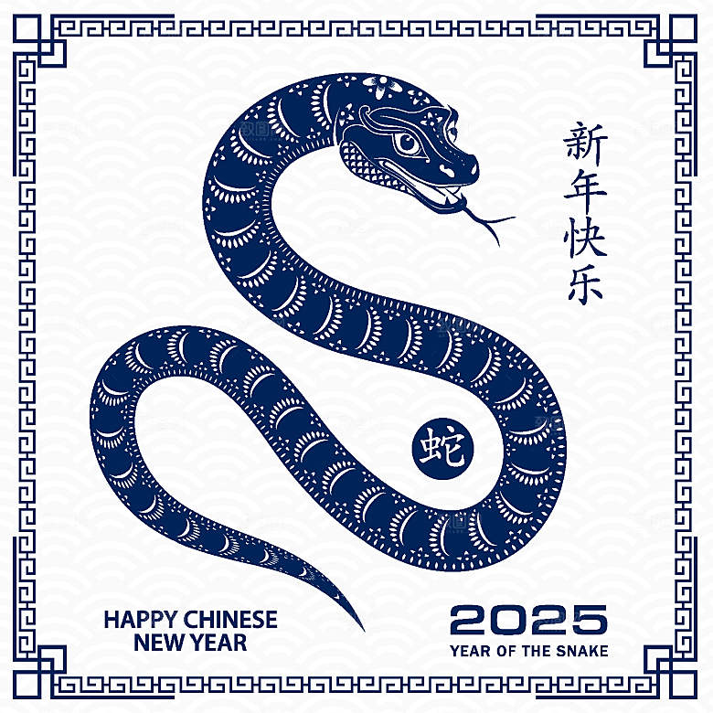 蛇年2025年新年春节中式蛇纹元素图