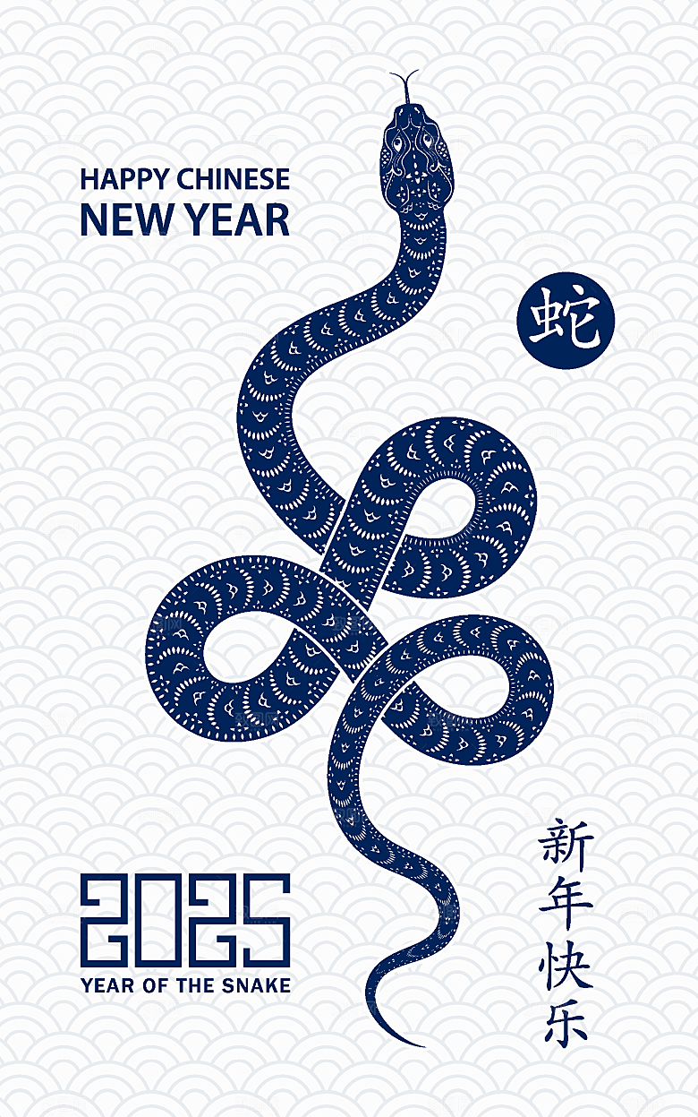 蛇年2025年新年春节中式蛇纹元素图