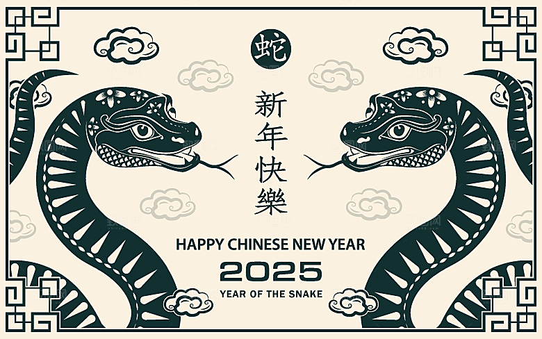蛇年2025年新年春节中式蛇纹元素图