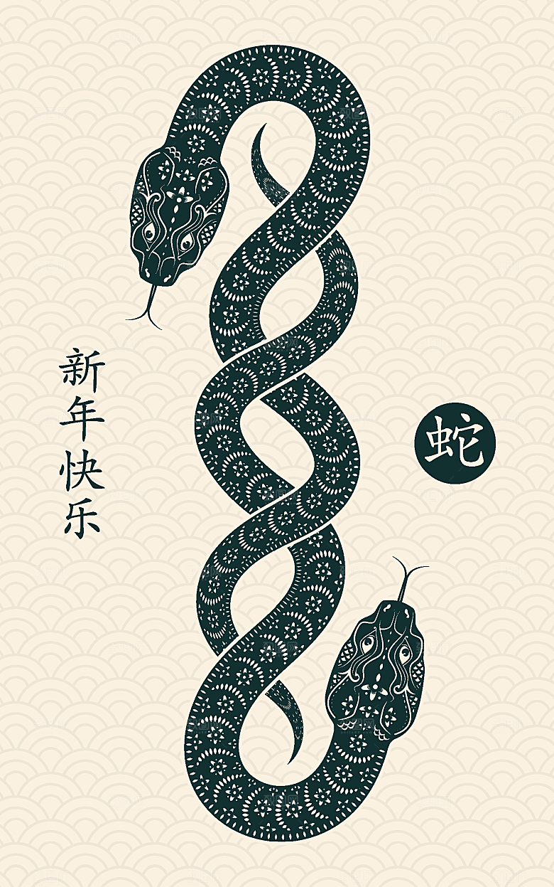 蛇年2025年新年春节中式蛇纹元素图