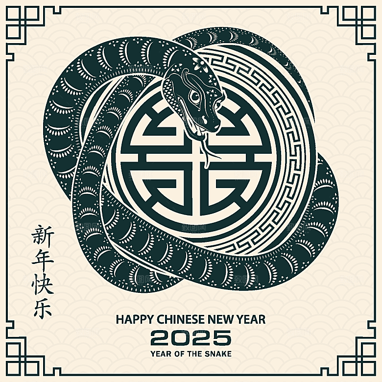 蛇年2025年新年春节中式蛇纹元素图