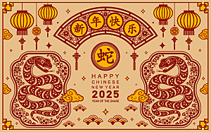 蛇年2025年新年春节中式蛇纹元素图