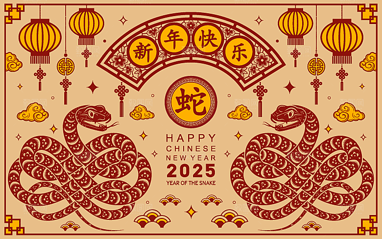 蛇年2025年新年春节中式蛇纹元素图