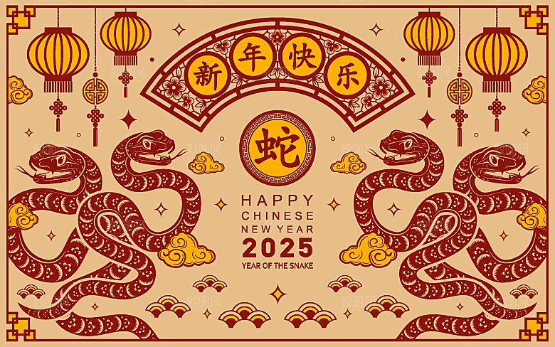 蛇年2025年新年春节中式蛇纹元素图