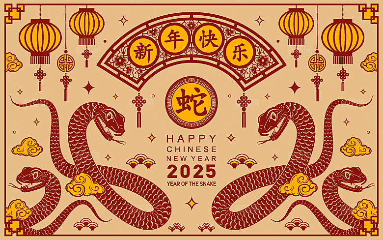 蛇年2025年新年春节中式蛇纹元素图